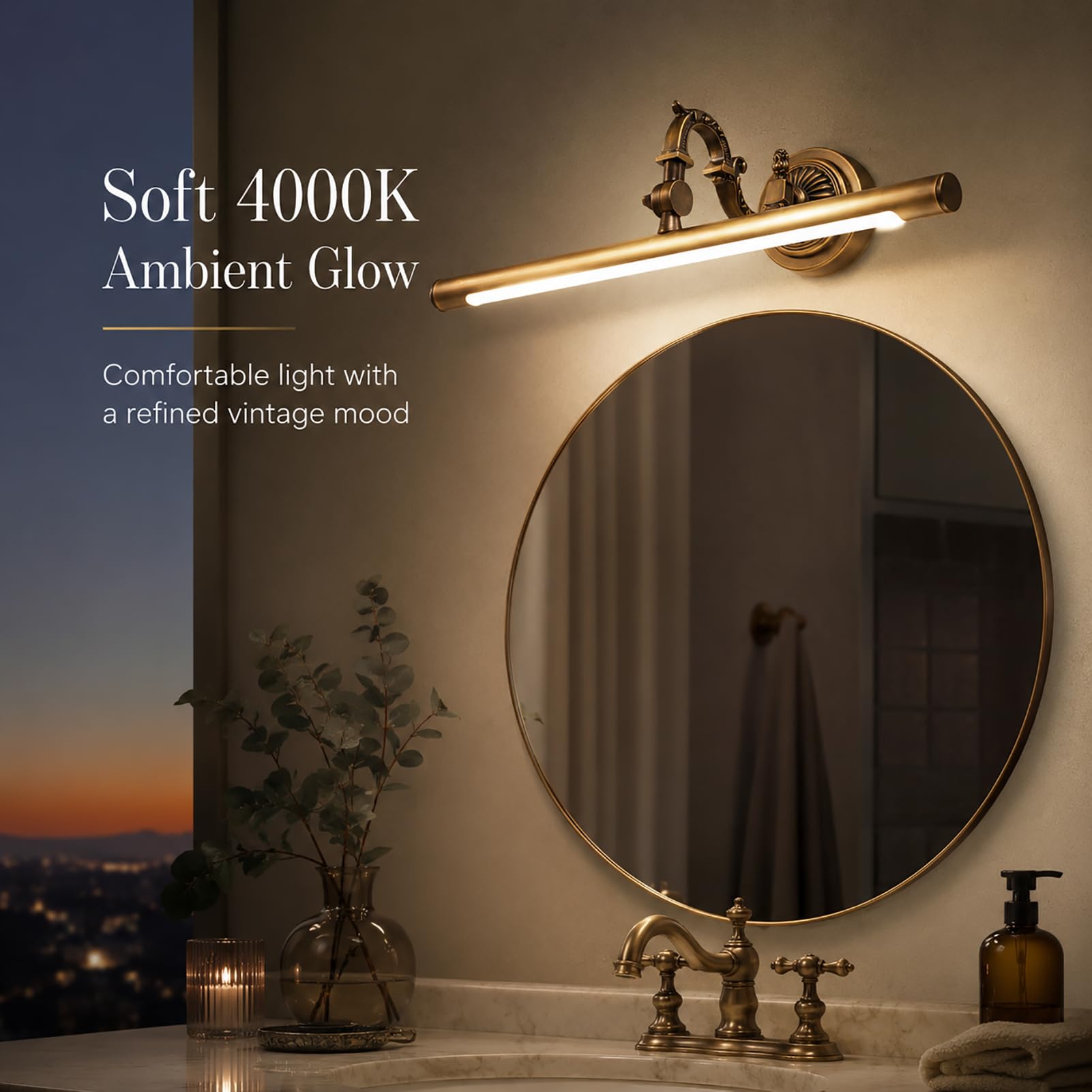 LED Spiegelleuchte Vintage, Badlampe Spiegel IP66, 240° verstellbares Gelenk, 4000K 800lm, Bad Lampe über Spiegel aus H65 Messing, Antik Bronze für Bad, Schrank und Schminktisch,35 cm / 7W