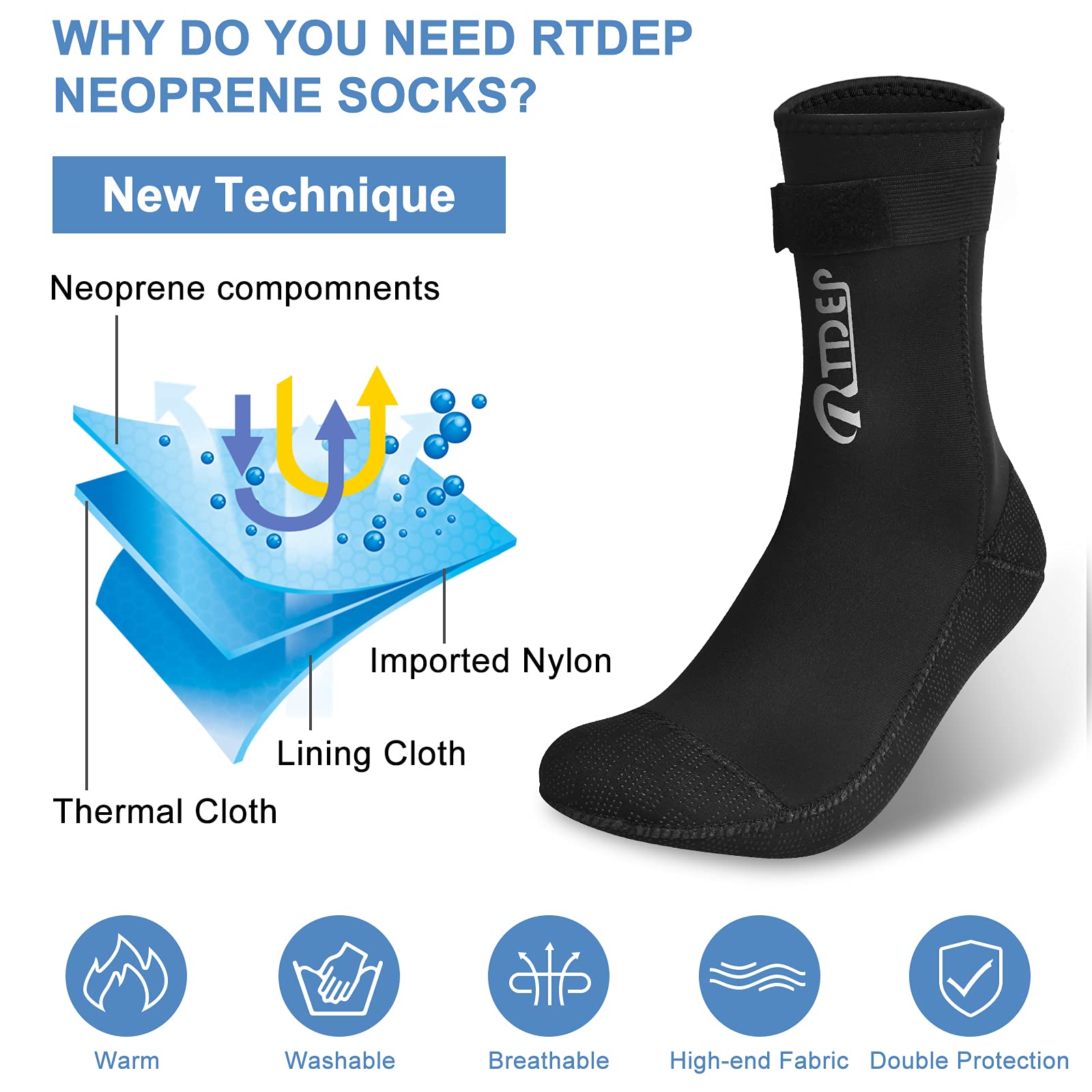 Calzari In Neoprene 3mm RTDEP | Antiscivolo, Impermeabili | Per Sub, Beach Volley, Sport Acquatici | Taglie S-XL - Foto 8