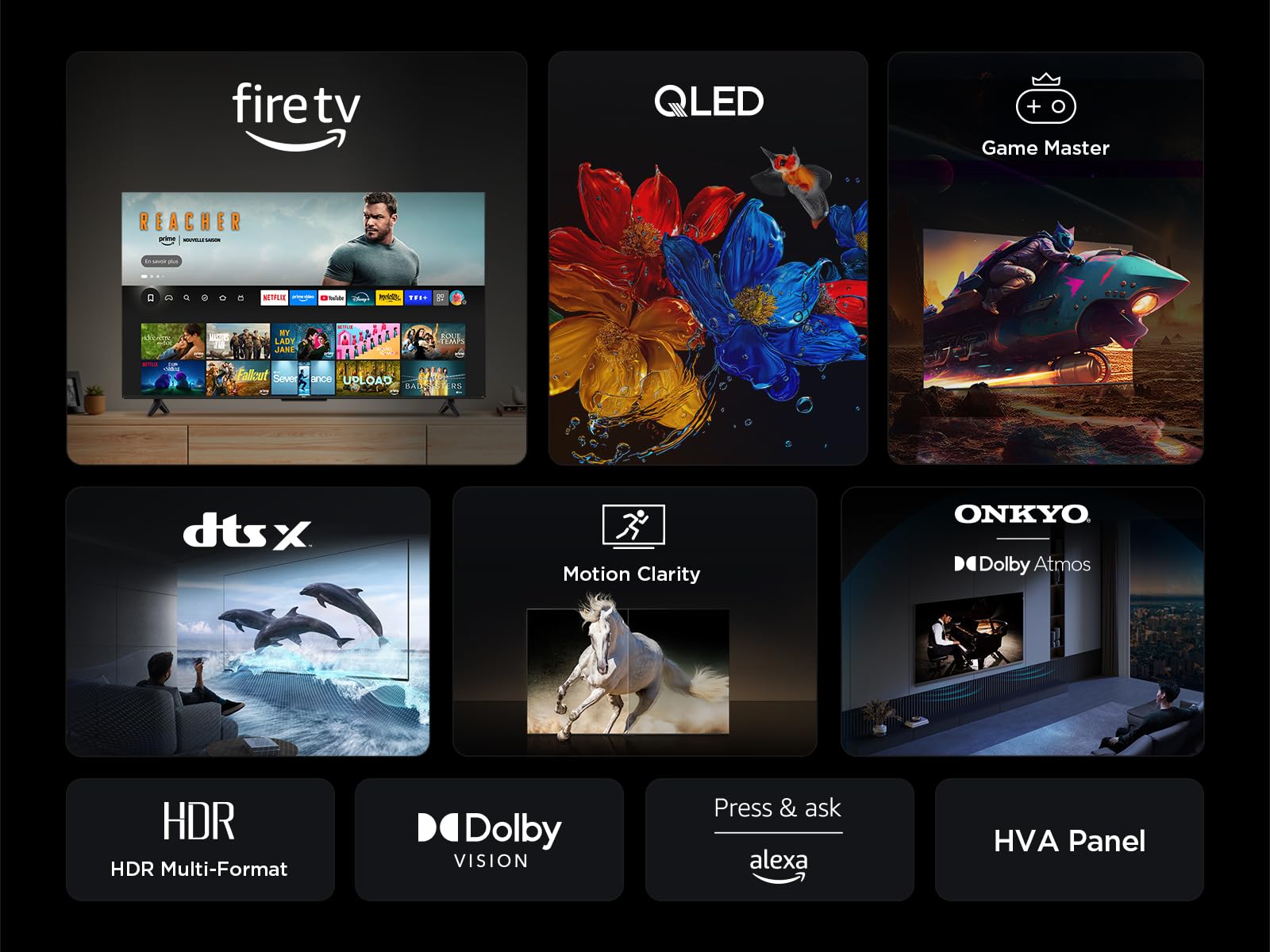 TCL 75T6C 75” QLED 4K HDR TV, Fire TV (Téléviseur Intelligent avec Dolby Vision et Atmos, HDR10+, Appuyez et Demandez à Alexa)