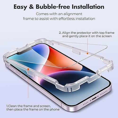 Miniatura 3 de UNBREAKcable Protector de pantalla inastillable para iPhone 13 Pro MaxiPhone 14 Plus 3 unidades 99.99% transparente HD marco de fácil instalación