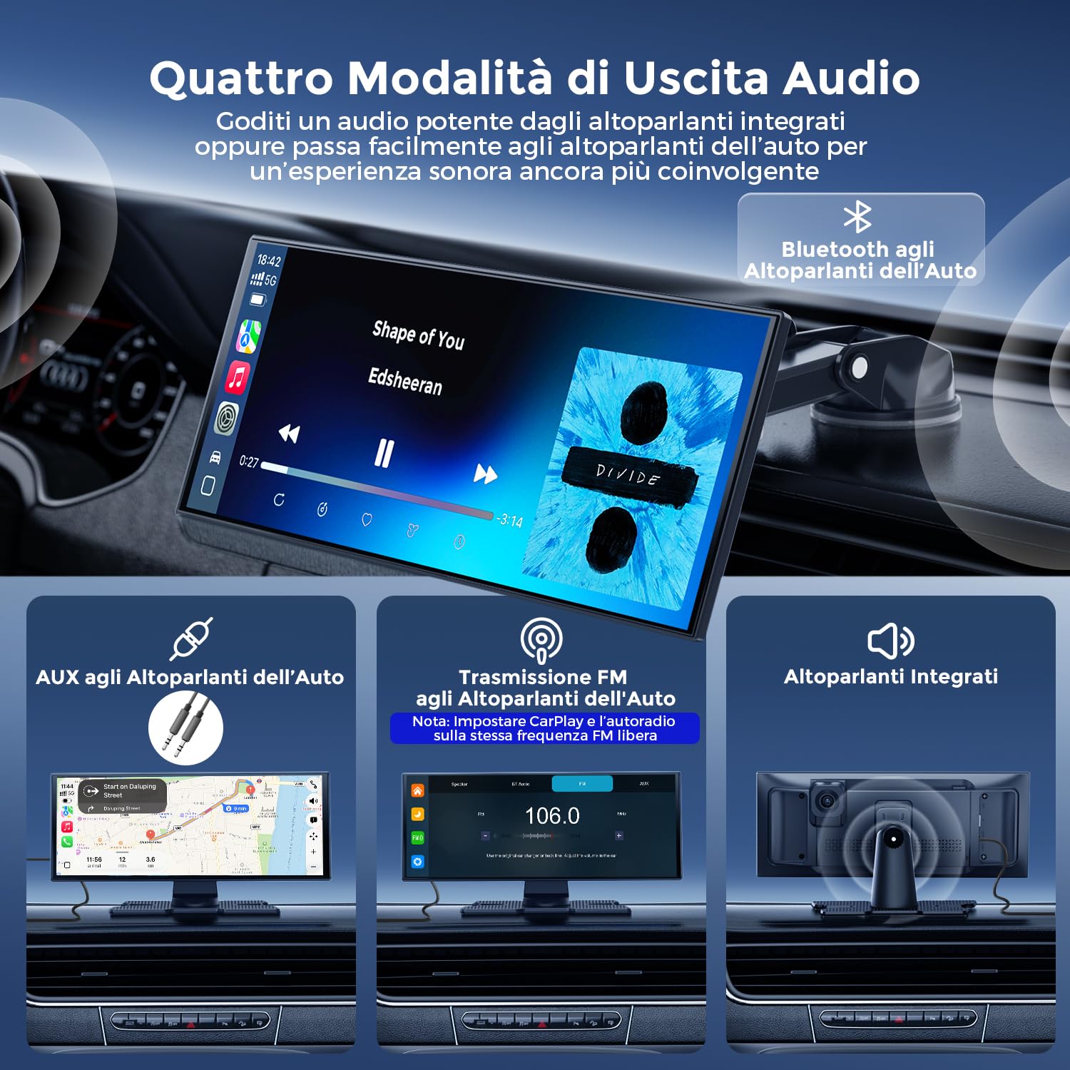 Avylet Schermo CarPlay da 10,25" con BSD AI Posteriore, Dash Cam Doppia 4K, Apple CarPlay e Android Auto Wireless, 60FPS 1920×720, Mirror Link, GPS, Navigazione, Controllo Vocale, Scheda TF 64GB