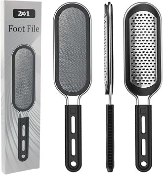 FREATECH Nano Glass & Stainless Steel Foot File 2-in-1 Foot Rasp for Callus Remover, Professional Pedicure Tool for Hard Cracked Dead Heel Skin, Smooth Exfoliating Heel Care for Home Spa Shower