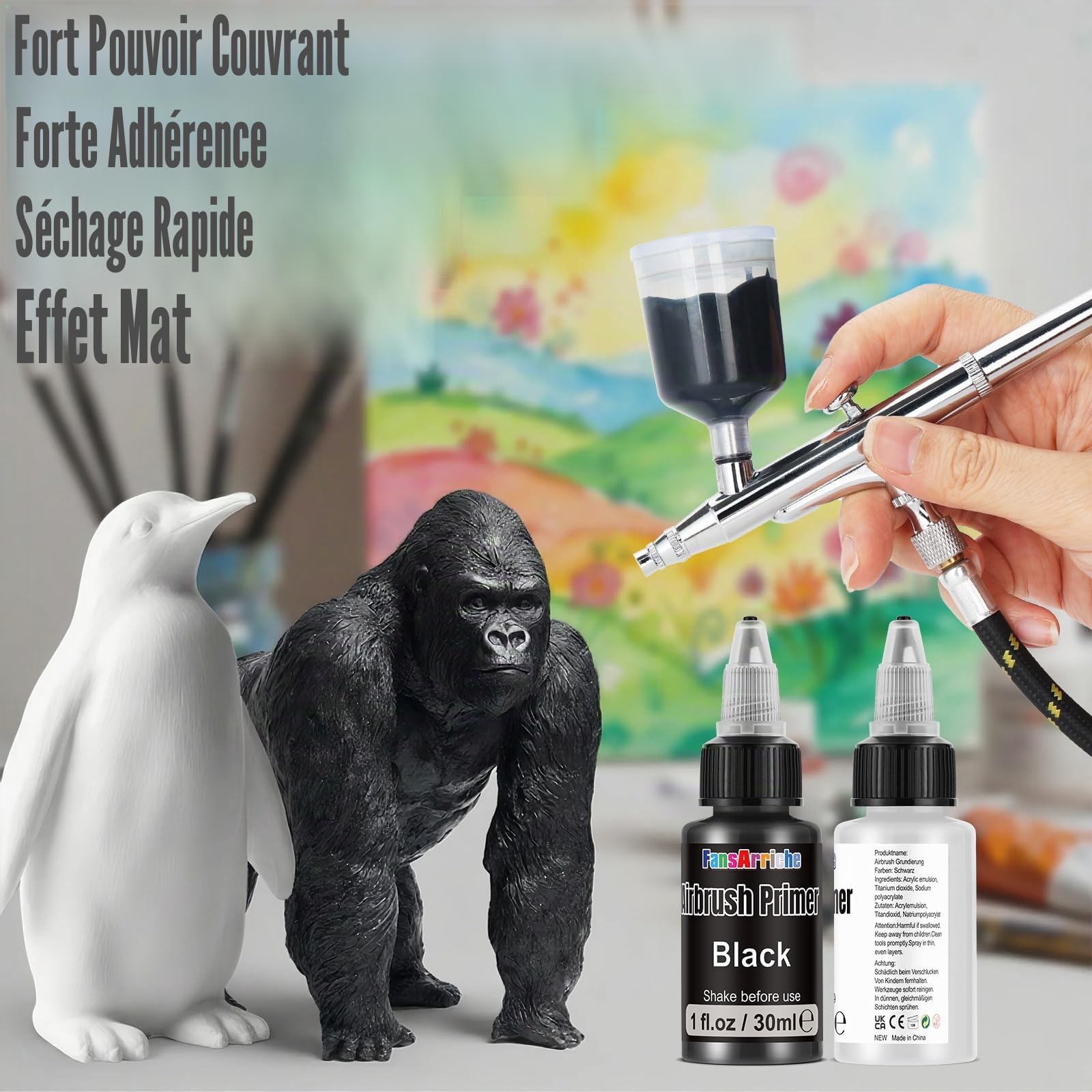 FansArriche Peinture Aérographe 48 Couleurs + 4 Diluants + 2 Primer, 30 ml