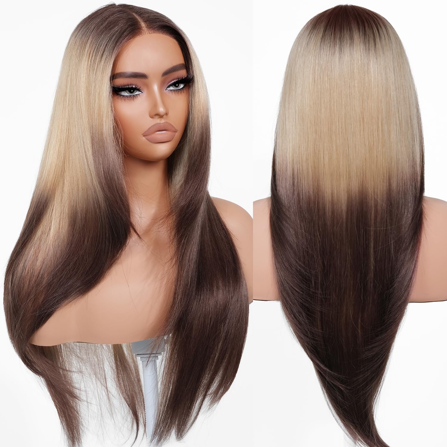 Wig Long Blonde Ombre layers I GO N&Out Of Stock KOME Ombre Blonde Synthetic Lace Front Wig, T Part Glueless  main image 3