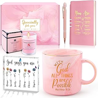 Christian Gifts for Women Faith, Christmas Gift Women Bible Verse Religious Gifts for Girl Catholic Baptism Inspirational Spiritual Gift Sister Friend Wife Mom With God All Things Are Possible Mug Set