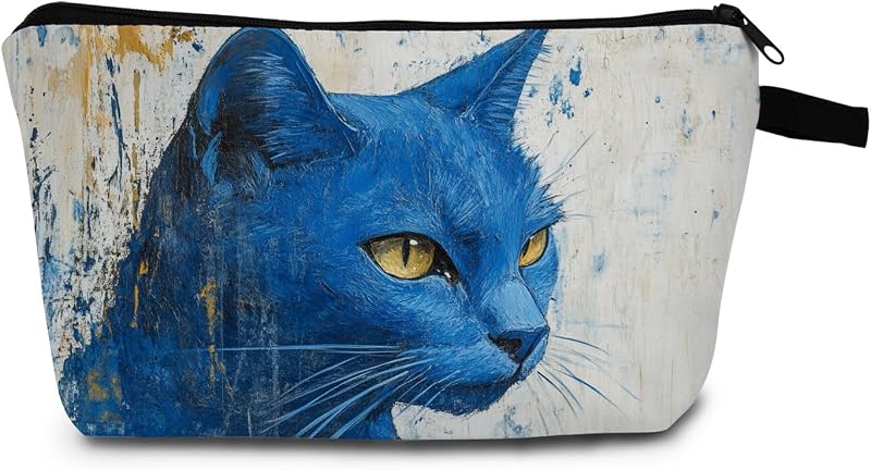 Necessaire de maquiagem MoCaliduccious com estampa de gato azul, poliéster, zíper, 1 unidade