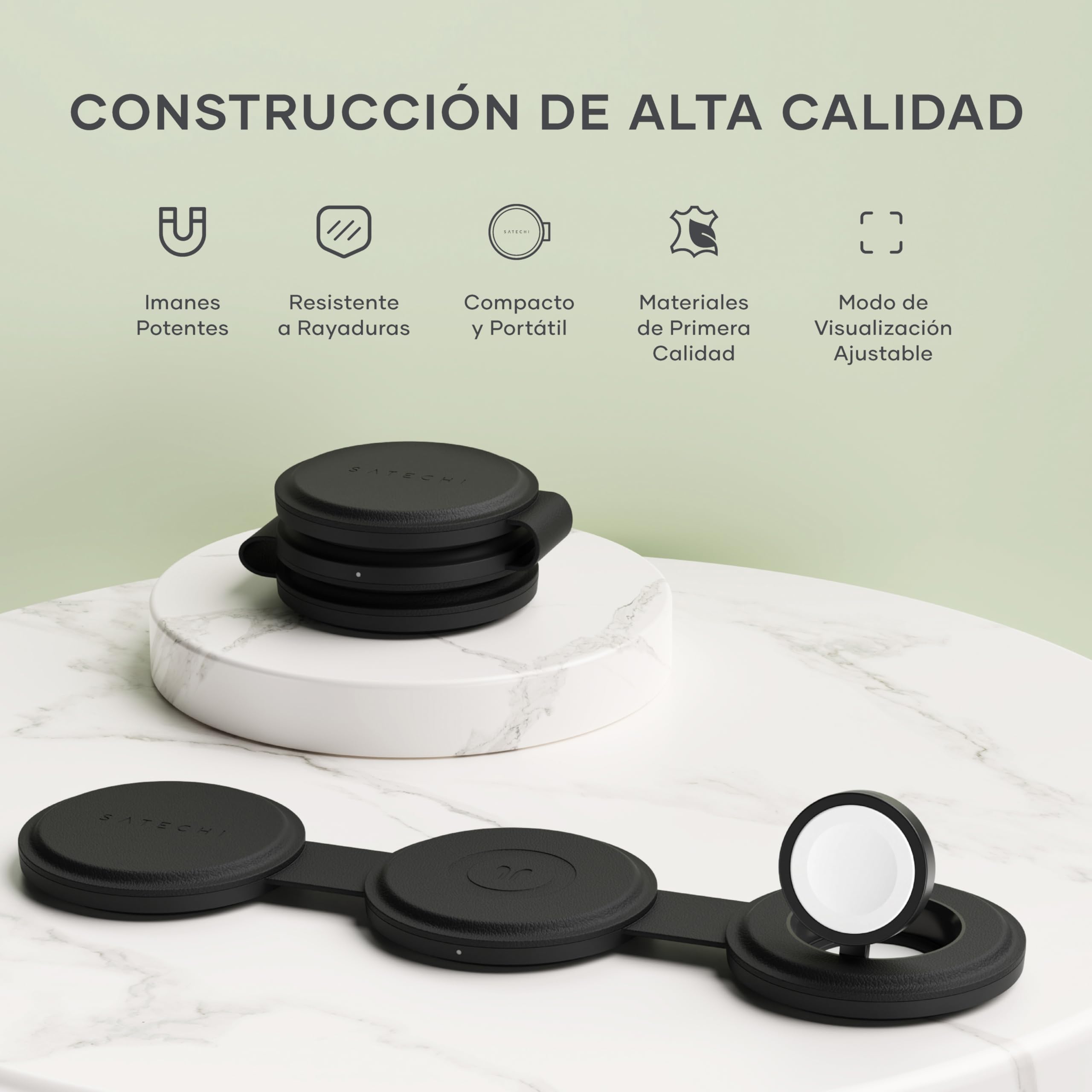 SATECHI OntheGo 3 en 1 Cargador Inalámbrico Qi2 15W, Negro | 15W para iPhone, 5W para Apple Watch y AirPods, diseño compacto para viajes, compatible con iPhone 17 a 12 y más