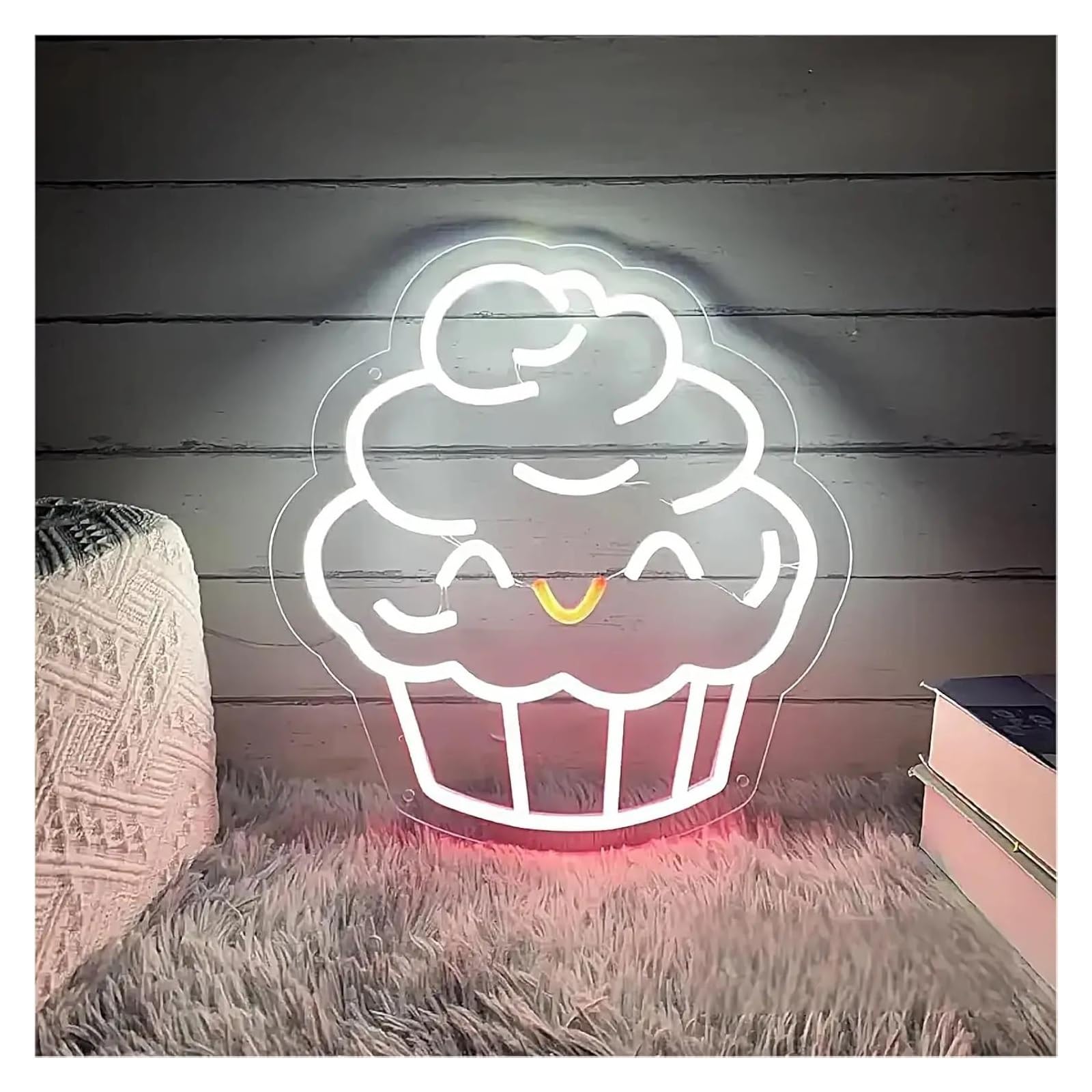 Shouxi One Color Sign Lamp Cupcake Neon Lights For Caffee Dessert Shop Home Kitchen Restaurant Decor 33X33cm