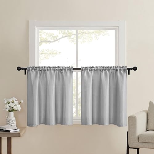 Home Queen Cortinas grises para ventana de baño, repelente al agua, bolsillo corto para barra de cocina, 24 pulgadas de ancho x 24 pulgadas de largo