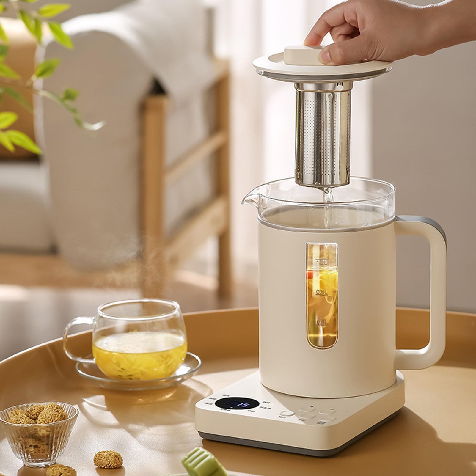 TEtera Elettrica, Trasparente Dedica Ad Alta Temperatura Resistente Alla Temperatura da 1,2 Litri di Vetro Produttore Intelligente Produttore di Protezione a Secco (Spina europea 220V)