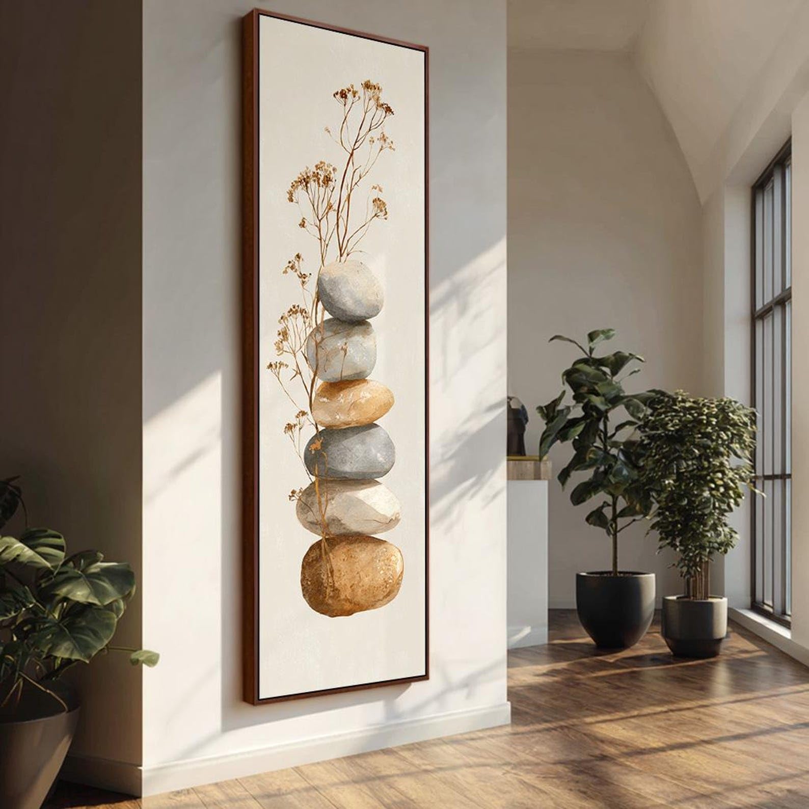 Xinbao Frameless Japandi Stone Wall Art, Tall Narrow Abstract Painting, Long Vertical Canvas Prints，Thin Canvas Wall Art For Home Decor(30X90cm/Frameless)