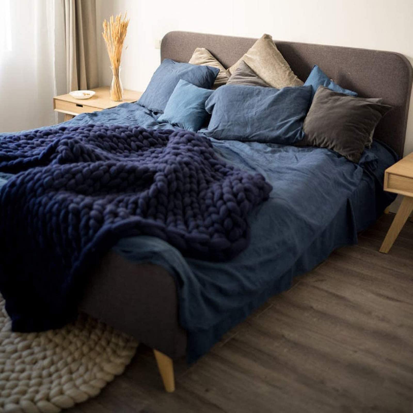 Hhzy Blue Home Decor Blanket Chunky Knit Blanket Hand Knitted Giant Yarn Bed Throw Fashion Bulky Sofa Blanket Yoga Mat Rug Chunky Knit Throw Blanket,,80X100cm/31.4X39.3in