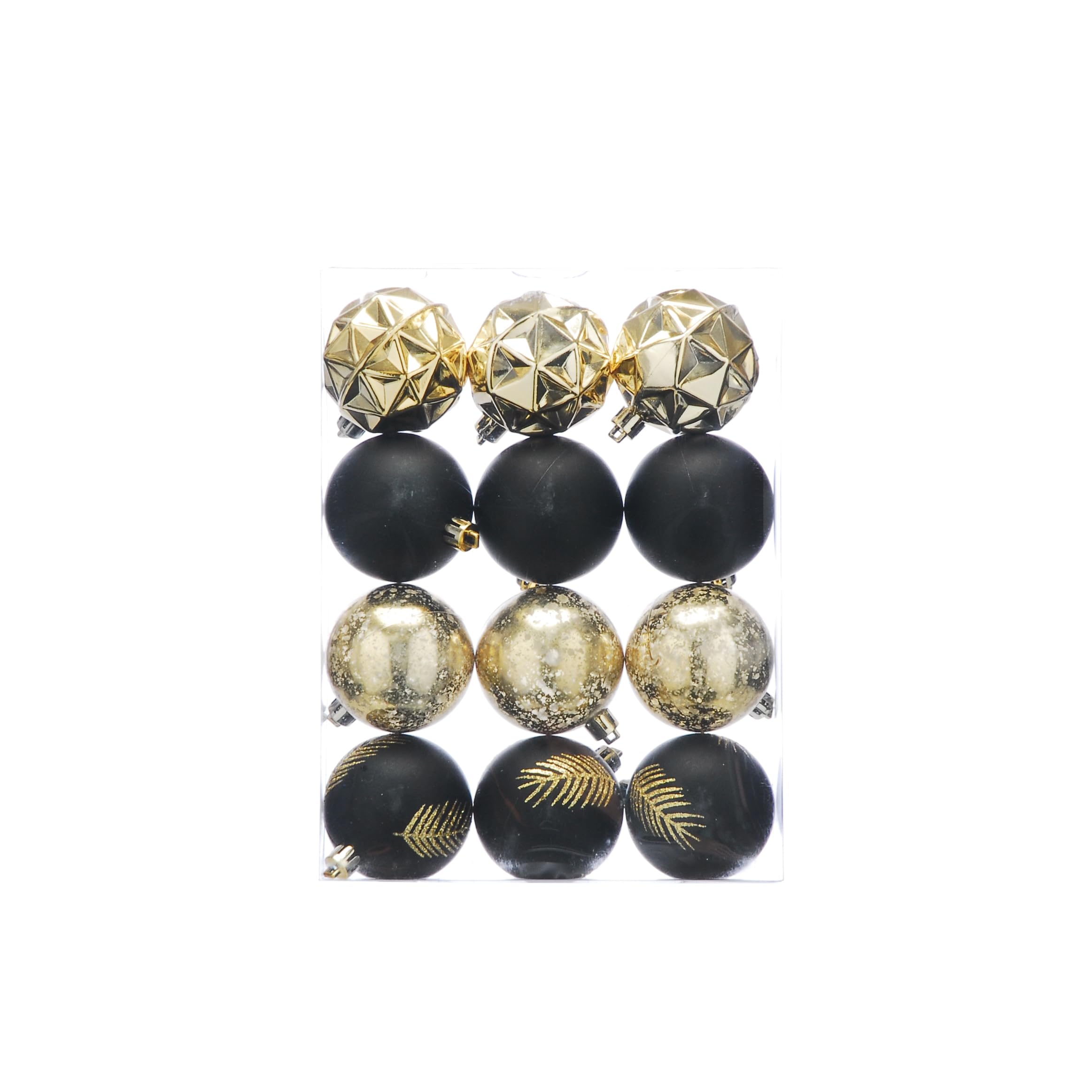 Festive Productions Set of 12 x 6cm Shatterproof Baubles – Black & Gold Designs - Luxury Baubles - Christmas Baubles - Christmas Tree Decorations, Hanging Christmas Decorations