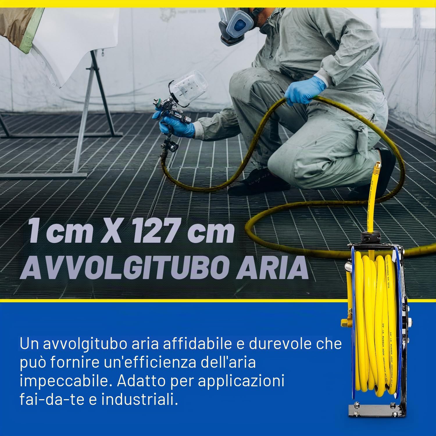 Goodyear, Avvolgitubo retrattile L815153G per compressore d'aria e tubo dell'acqua, in acciaio, con attacco da 9,5 mm x 15,2 m 1 tubo di gomma da massimo 300 psi.
