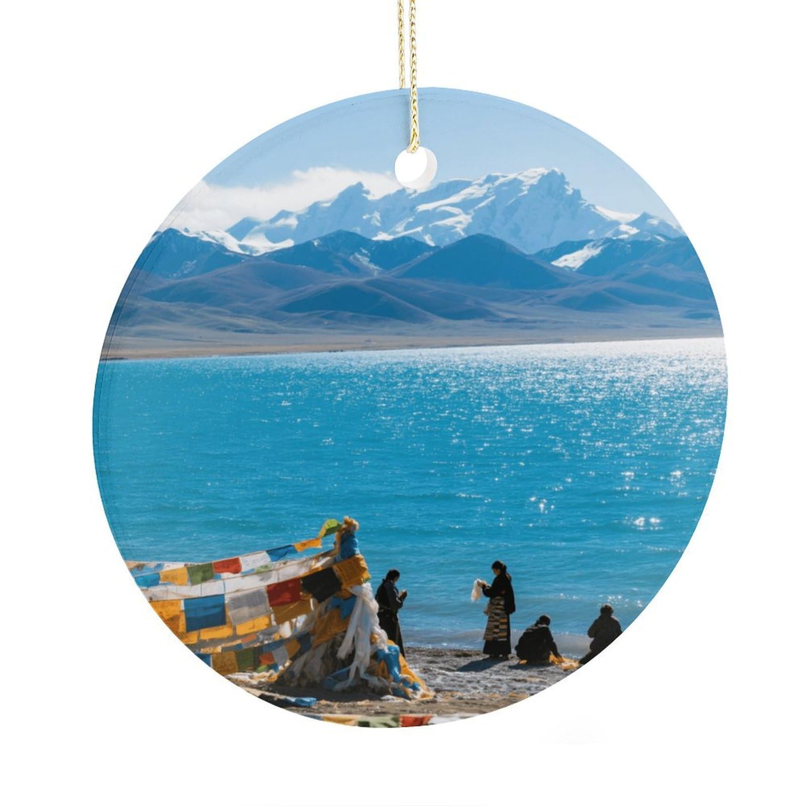 Fekiloot Style Namtso Lake Christmas Ornaments 2.9 Inch Round Ceramic Ornament Keepsake Thank You Gifts For Office, Room, Home - Holiday Present Ideas