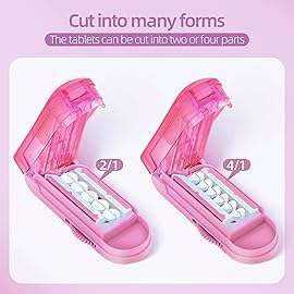 DUBSTAR Pill Cutter Splitter for Small and Tiny Pills, Multiple Pill Cutters for Small or Large Pills, Adjustable Pill Splitter with Centering Device and Blade Guard for Multi Tablets (Pink)
