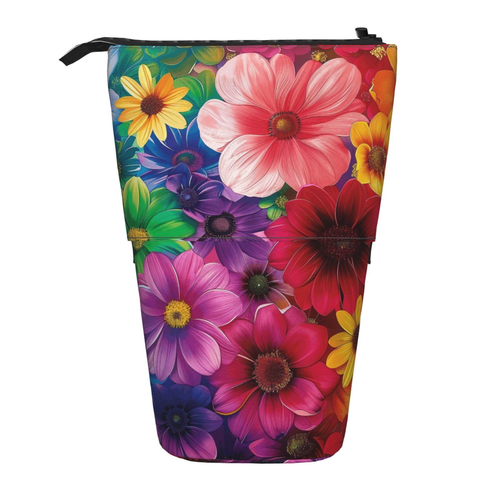 JKSEEPYN Telescopic Pencil Case Pen Bag, Rainbow Flowers Prints Cute Pencil Organizer, Portable Pencil Bag for School Office Travel
