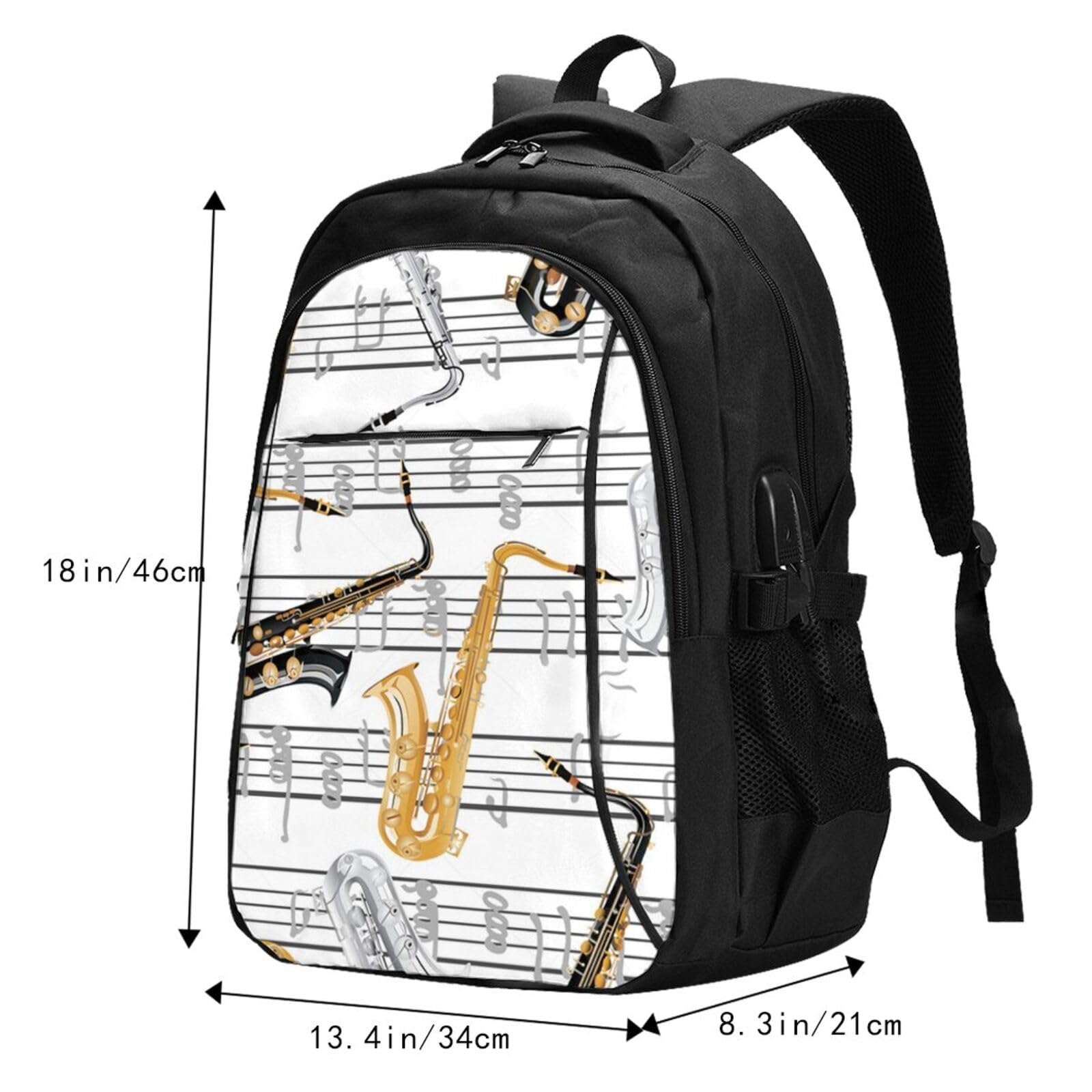 InOmak Musiknoten Saxophone, Reiserucksack, Freizeitrucksack, Schulrucksack, Laptop-Rucksack für Damen und Herren