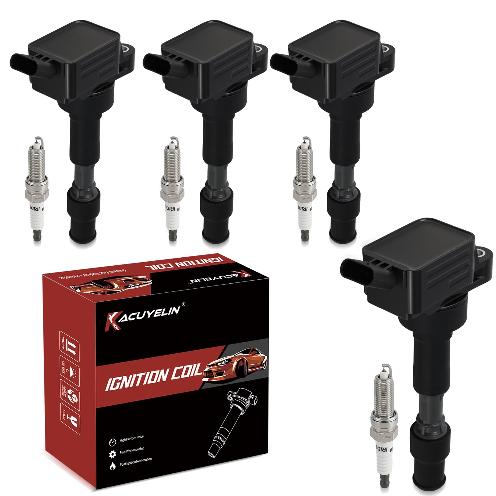 Photo 1 of UF816 Ignition Coil Pack and Iridium Spark Plugs Set of 4 Compatible with Hyundai Elantra Kona Sonata Kia Soul Forte Forte5 Optima 2016-2022 2.0L Replaces#27300-2E601 49137 GN10877
