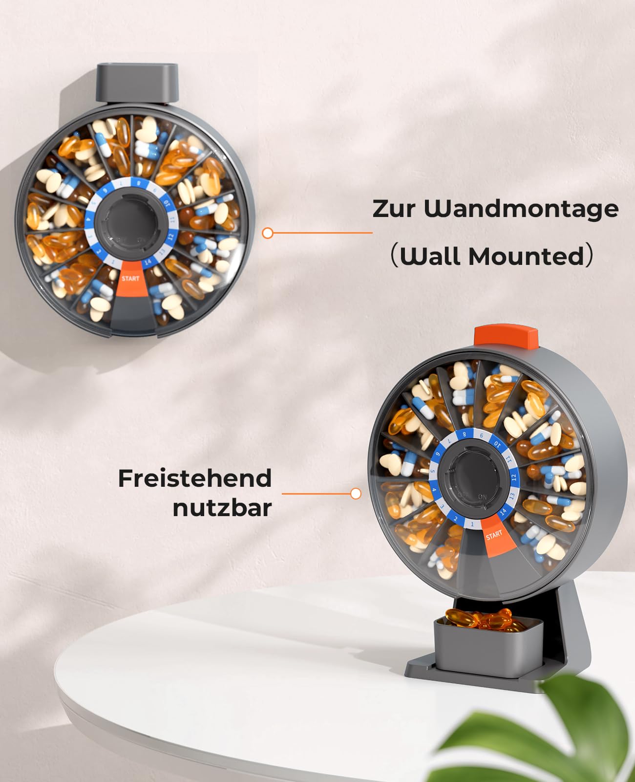 Daviky Großer pill dispenser - Tablettenbox 14 tage Druckknopf-Design