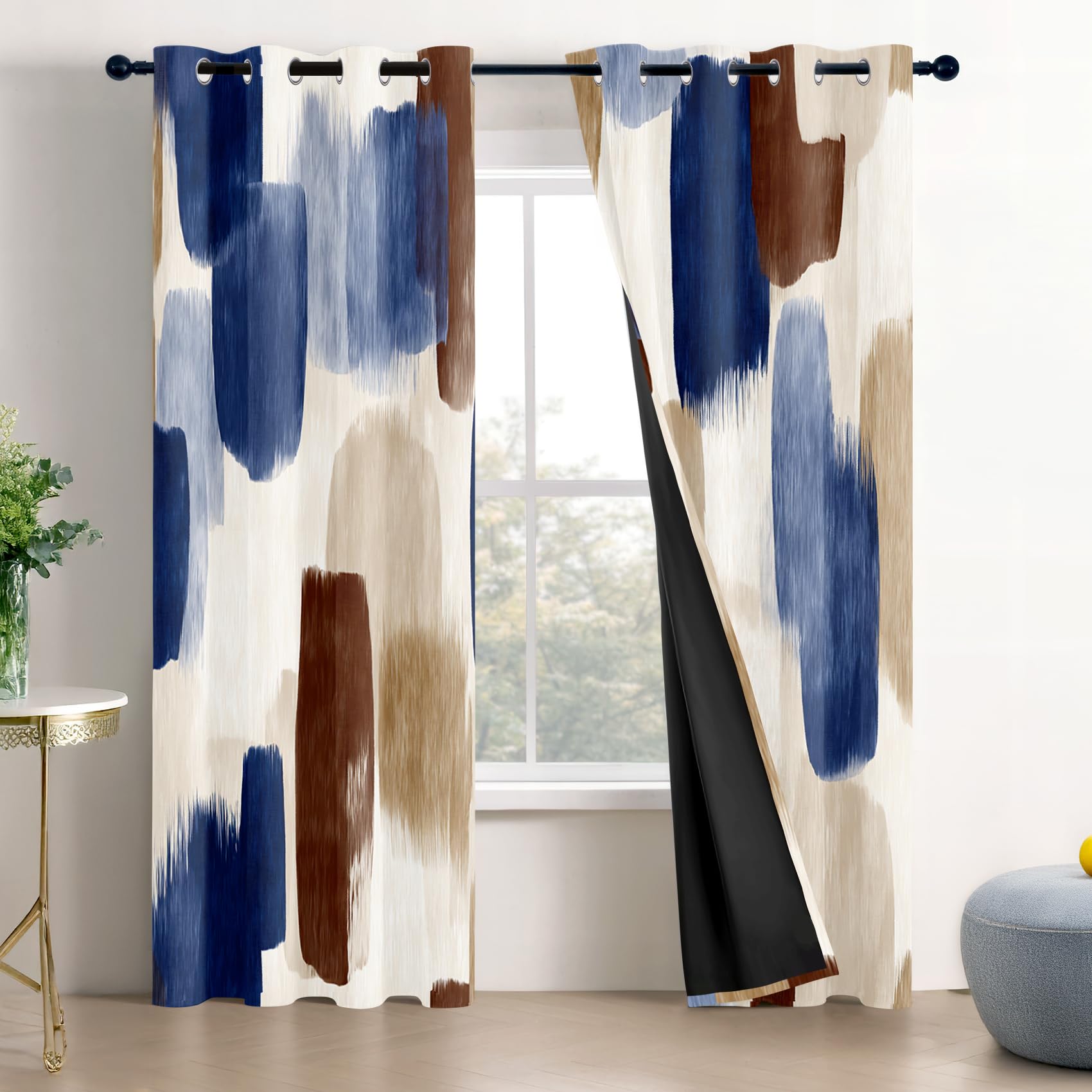 Mistela Blickdichte Gardinen Abstrakte Kunst - Verdunkelungsvorhang Blau Braun Beige Modern Vorhang mit Ösen für Schlafzimmer Wohnzimmer Kinderzimmer - 2er Set - H175 x B140cm
