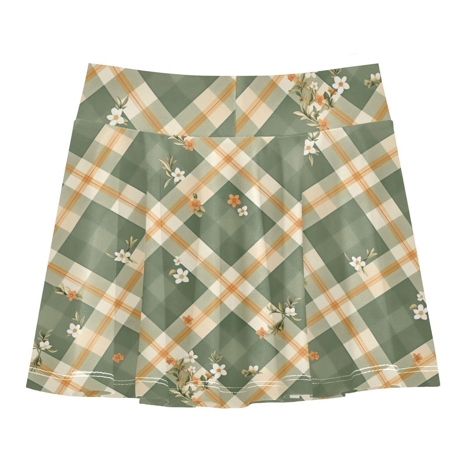 Gingham Flowy Girls Skorts with Built-in Shorts Cheer Skirts with Pockets Little Girl Skirts Sage Green