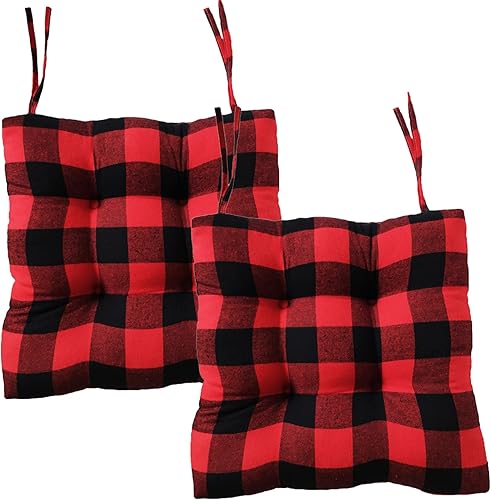 Cojines para sillas de cocina con lazos, juego de 2 cojines de asiento para sillas de cocina, 17 x 17 pulgadas, diseño de cuadros de búfalo,