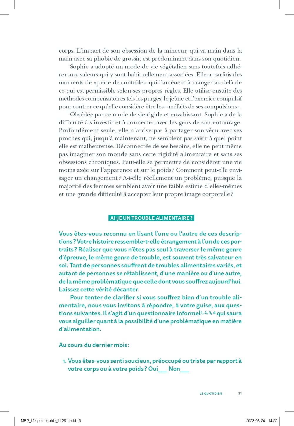 L'espoir à table - Outils pour affronter les troubles alimentaires. - Une approche multidisciplinair