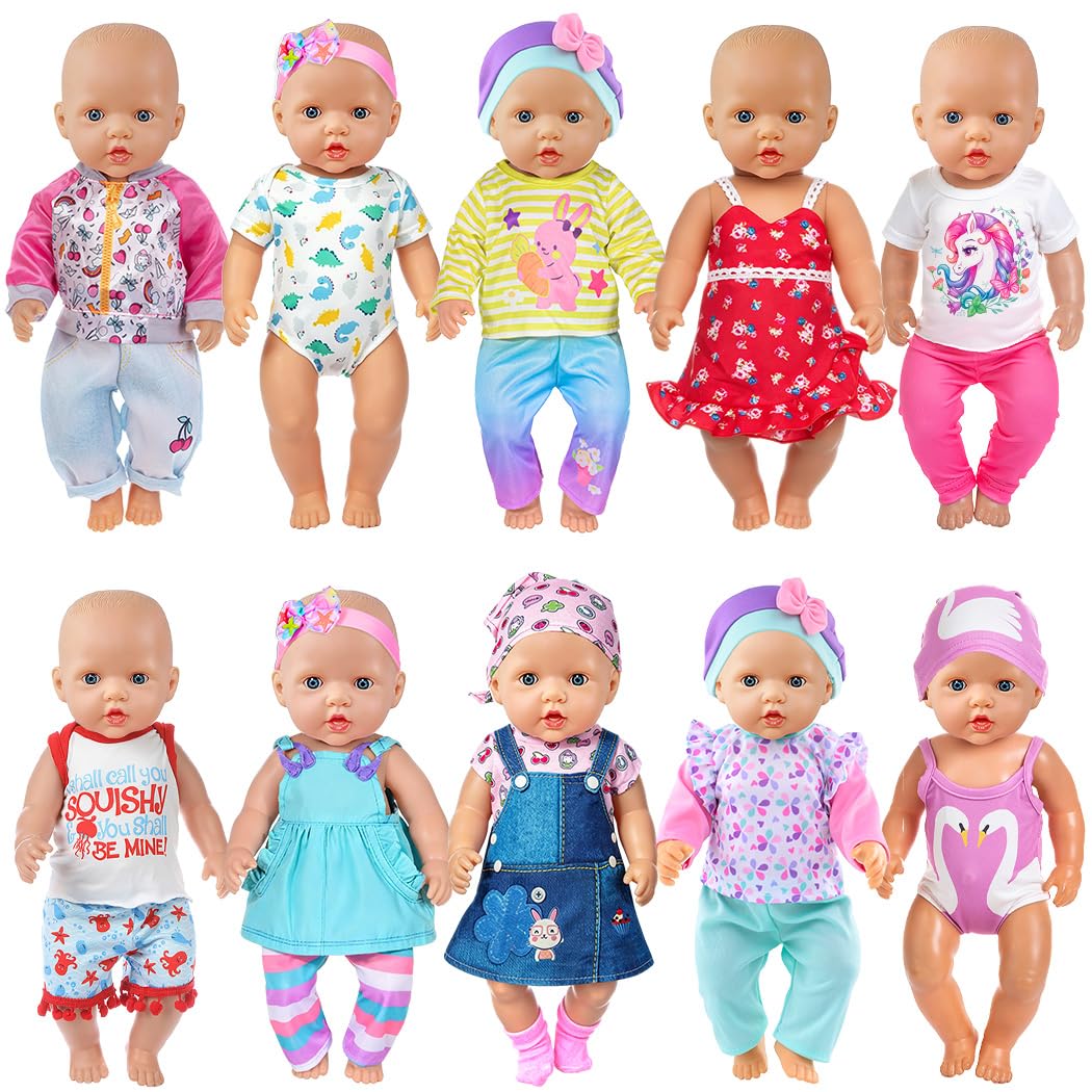 10 Sets New Baby Doll Clothes and Accessories Play Set for 43cm/ 17 inch Dolls include Outfits, Dress, Headband (Doll Not Included)
