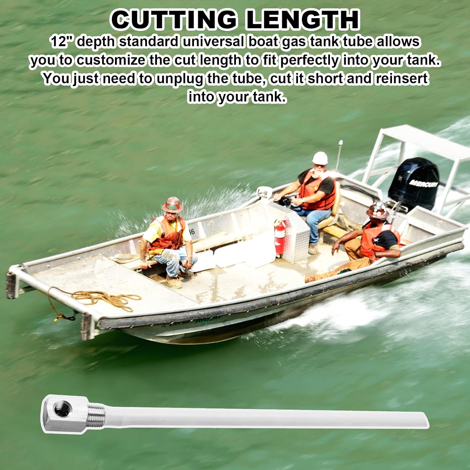 7-0948 Fuel tank pickup tube 12 inch Depth Standard Universal Boat Gas Tank Tube, Adjustable Length Rigid Polyethylene Fuel Tube With Strainer
