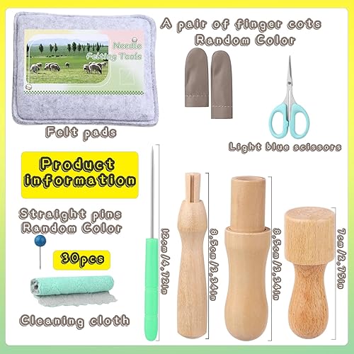 Miniatura 2 de BAGERLA Kit de herramientas de fieltro de agujas de 118 piezas, herramientas de fieltro de lana con 80 agujas, 3 modelos, asas de madera,