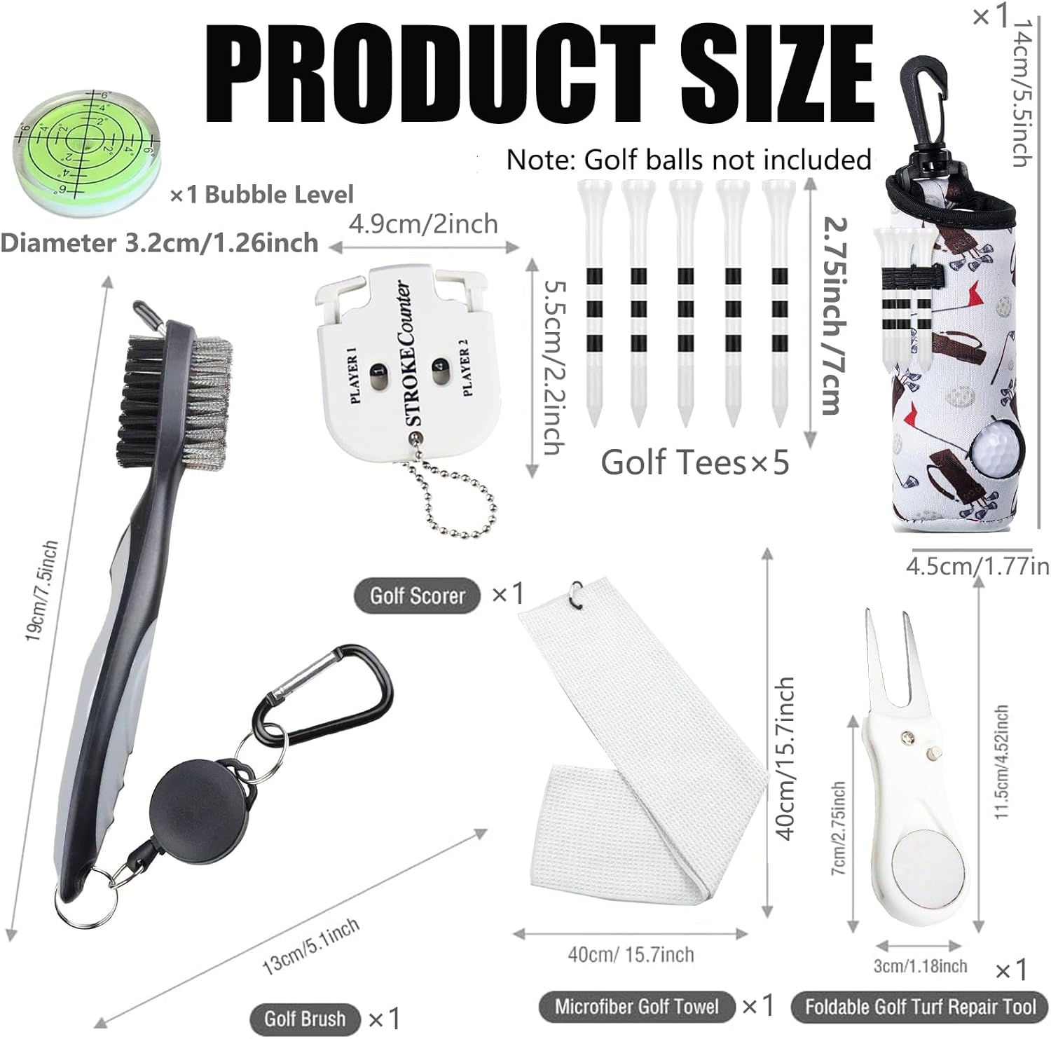11 Pcs Golf Accessories Kit, Include Golf Ball Bag with Hook Tees Towel Cleaner Brush Ball Marker Divot Tool Score Counter - Image 2