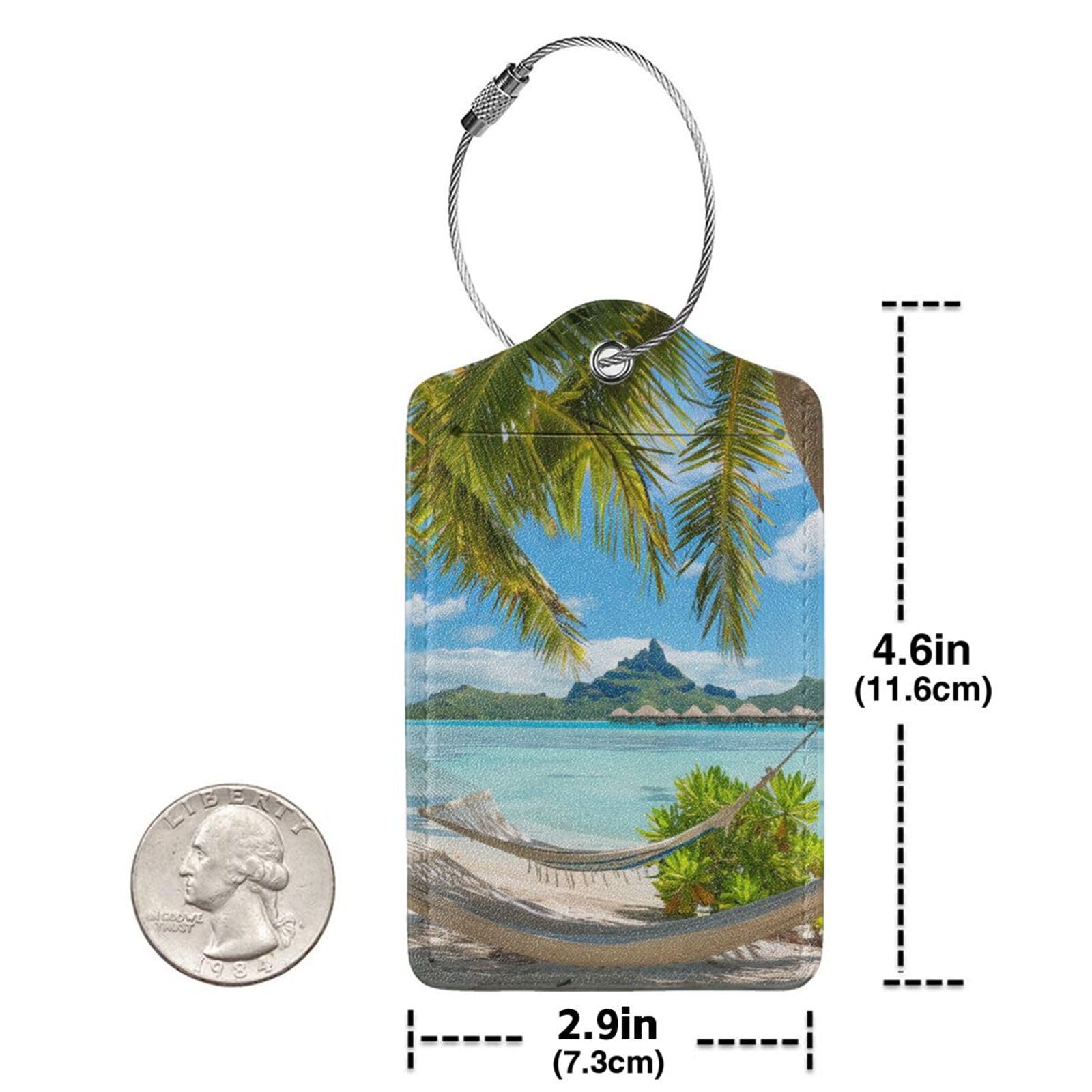 4 etiquetas de equipaje de piel sintética para maleta, océano, playa, palmeras, isla tropical, junto al mar, etiqueta de equipaje con bucle de acero inoxidable, etiqueta de identificación para mujeres