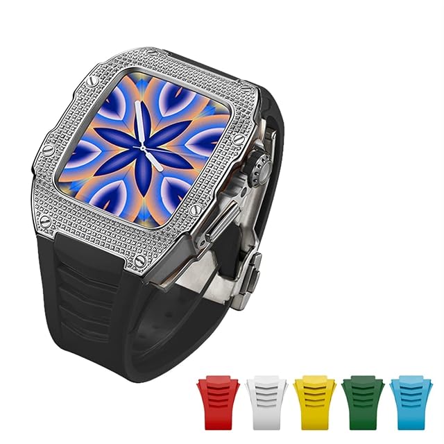 AEMALL Titanium Alloy Kit Advanced Carbon Fiber Case for Apple Watch Band 45mm 44mm Luxury Diamond Case 6pcs