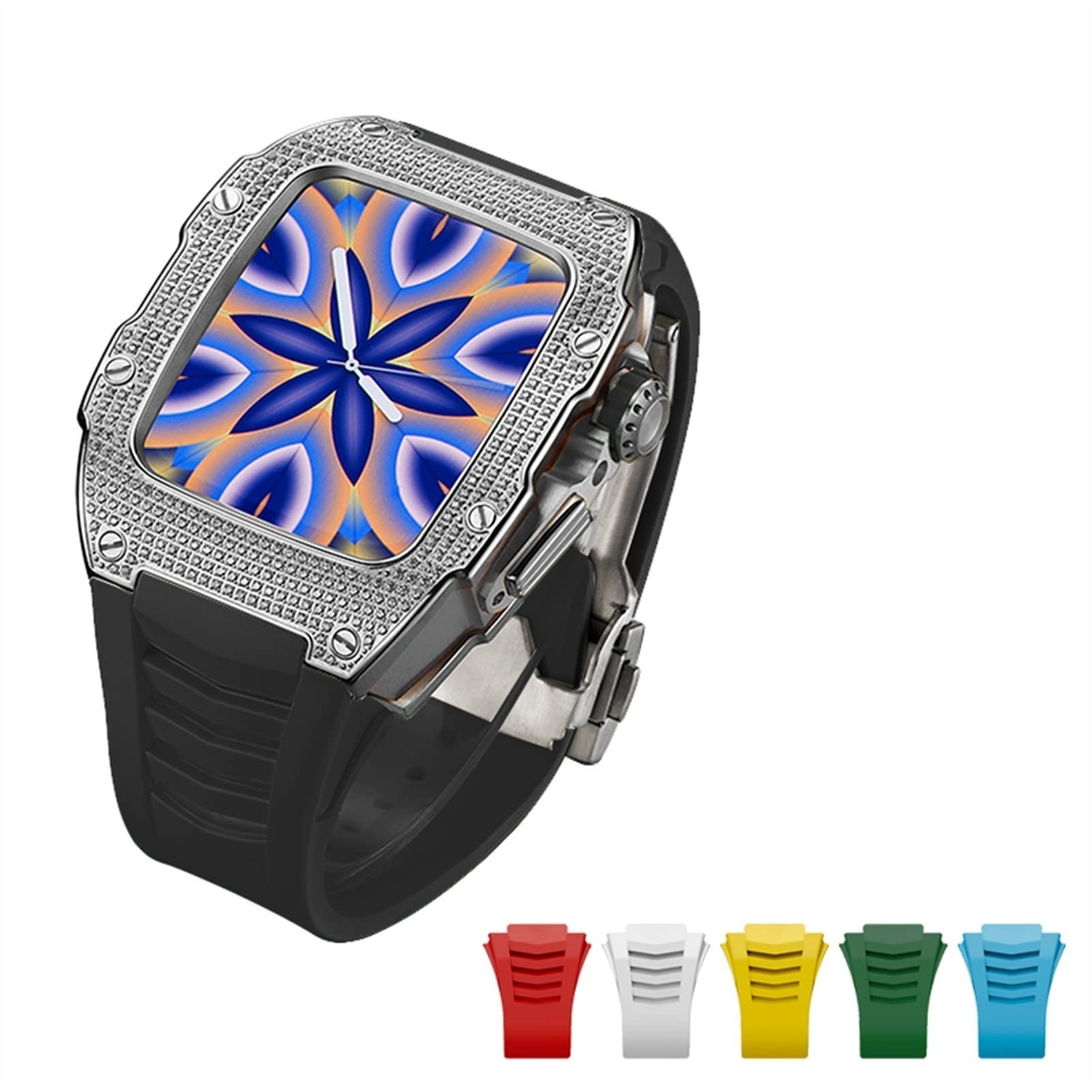 AEMALL Titanium Alloy Kit Advanced Carbon Fiber Case for Apple Watch Band 45mm 44mm Luxury Diamond Case 6pcs