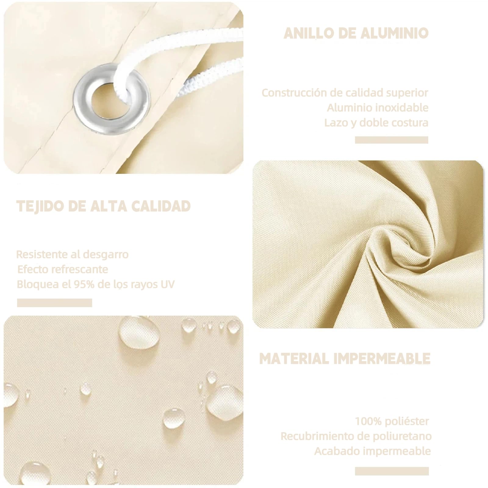 Toldo Vela de Sombra Impermeable 3.5x3.5m Rectangular Toldos Exterior Terraza Protección Rayos UV 95% Resistente al Desgarro para Terraza Balcon Patio Exteriores Jardín Césped (Beige)