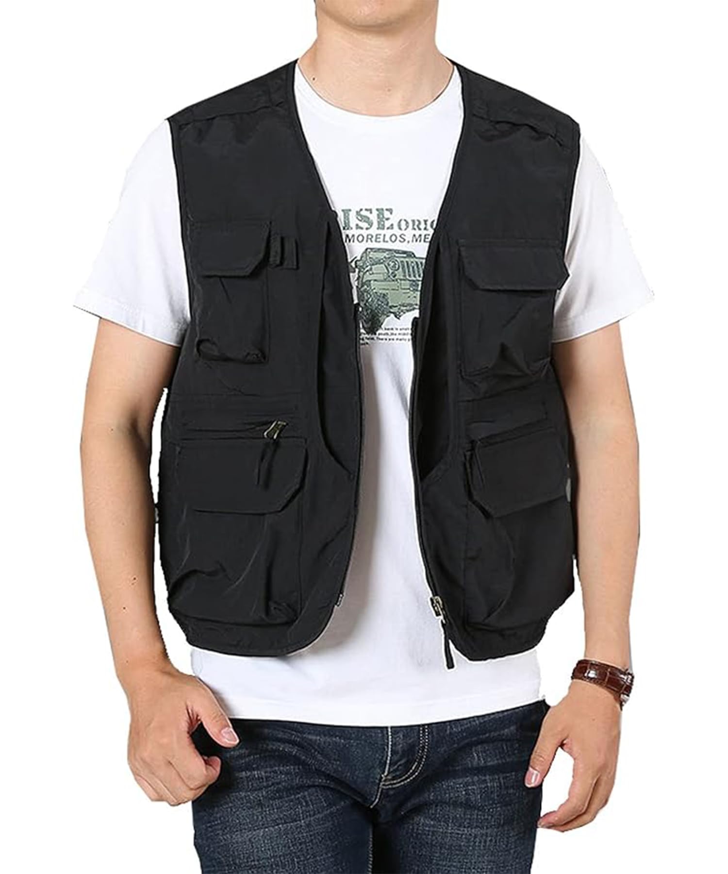 Homme Gilet de pêche en Multi-Poches Léger Respirant à Séchage Rapide Gilets De Plein air Loisirs sans Manche Veste de Sport Été Décontracté Manteau pour Camping Chasse Photographie Veste