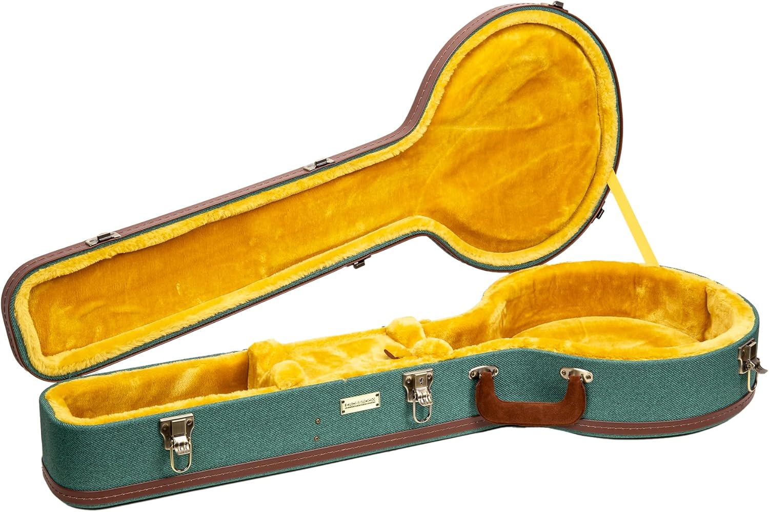 Crossrock Master Series 5-String Resonator Banjo Case | Malachite Blue Tweed Exterior, Re-Engineered Wooden Shell, Leather Handle & Gold Velvet Interior