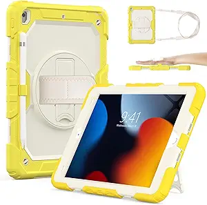 SIBEITU Case Compatible with iPad 9th/8th/7th Generation with Screen Protector Pen Holder, iPad Case 10.2 Inch, Heavy Duty Protection Cover W/Stand Hand Shoulder Strap for iPad A2602 A2197