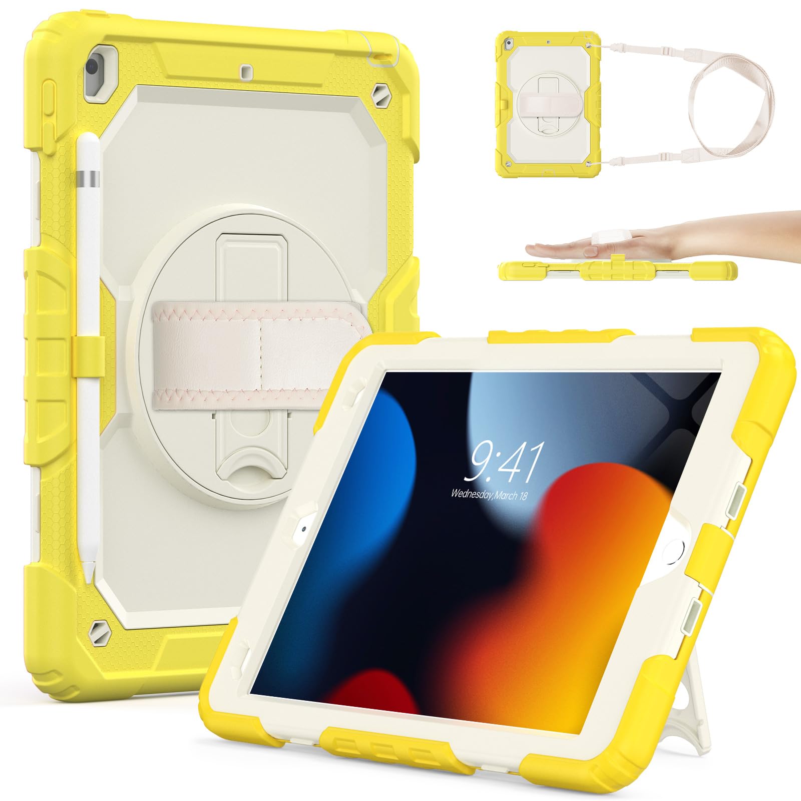 SIBEITU Case Compatible with iPad 9th/8th/7th Generation with Screen Protector Pen Holder, iPad Case 10.2 Inch, Heavy Duty Protection Cover W/Stand