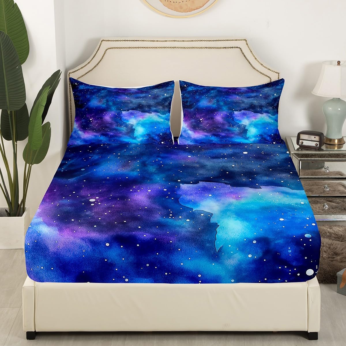 Erosebridal Stone Pattern Fitted Sheet Full Size Tie Dye Home Decor Bedding Set Abstract Fitted Sheet Blue Soft Bed Cover with Deep Pocket for Men Women Bedroom Decor（No Top/Flat Sheet）