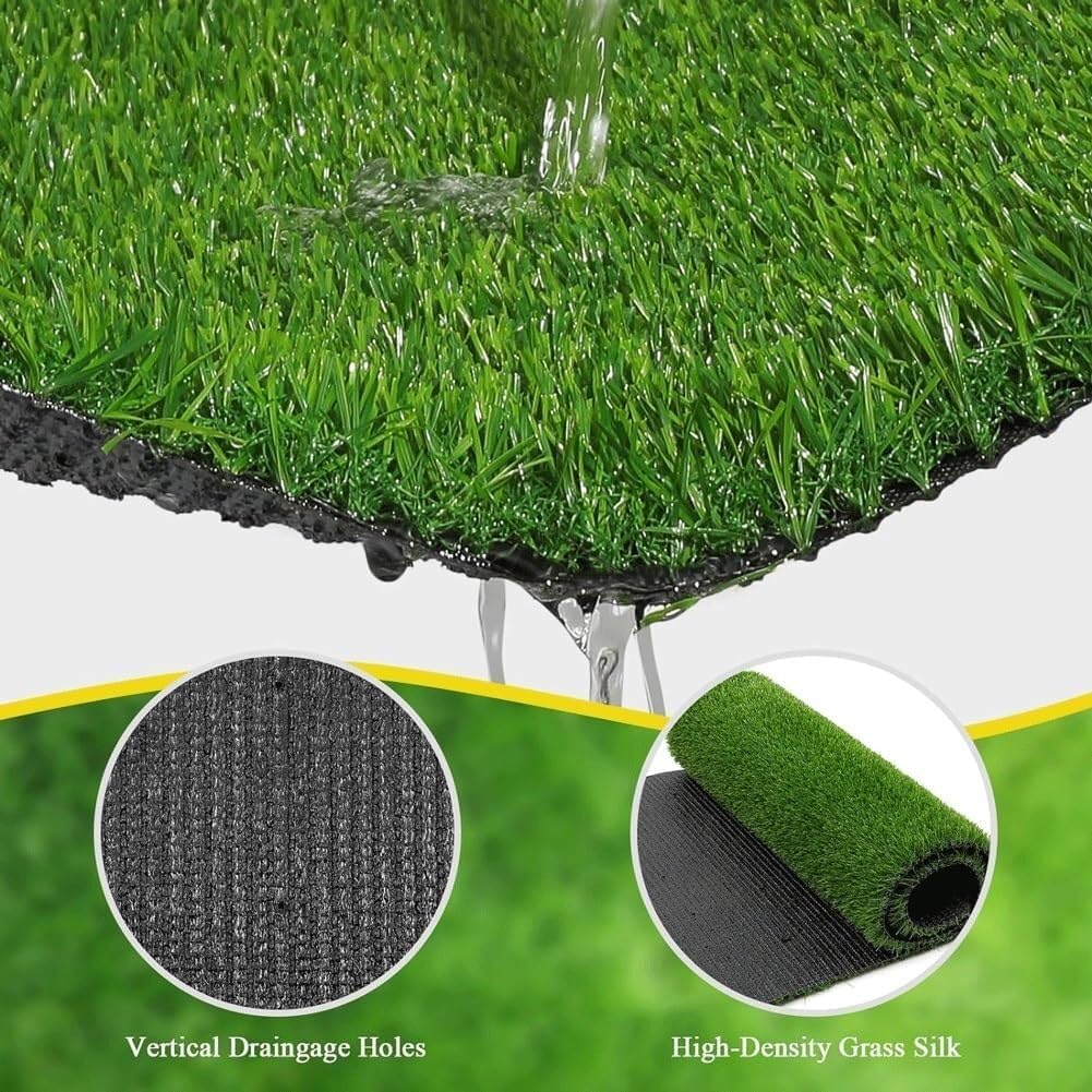 Artificial Grass 3x15m Outdoor Rug, 0.78" Thick Realistic Synthetic Turf for Patio, Lawn, Garden, Easy to Clean with Drainage Holes, UV Protected (3x10m)(3X9M)