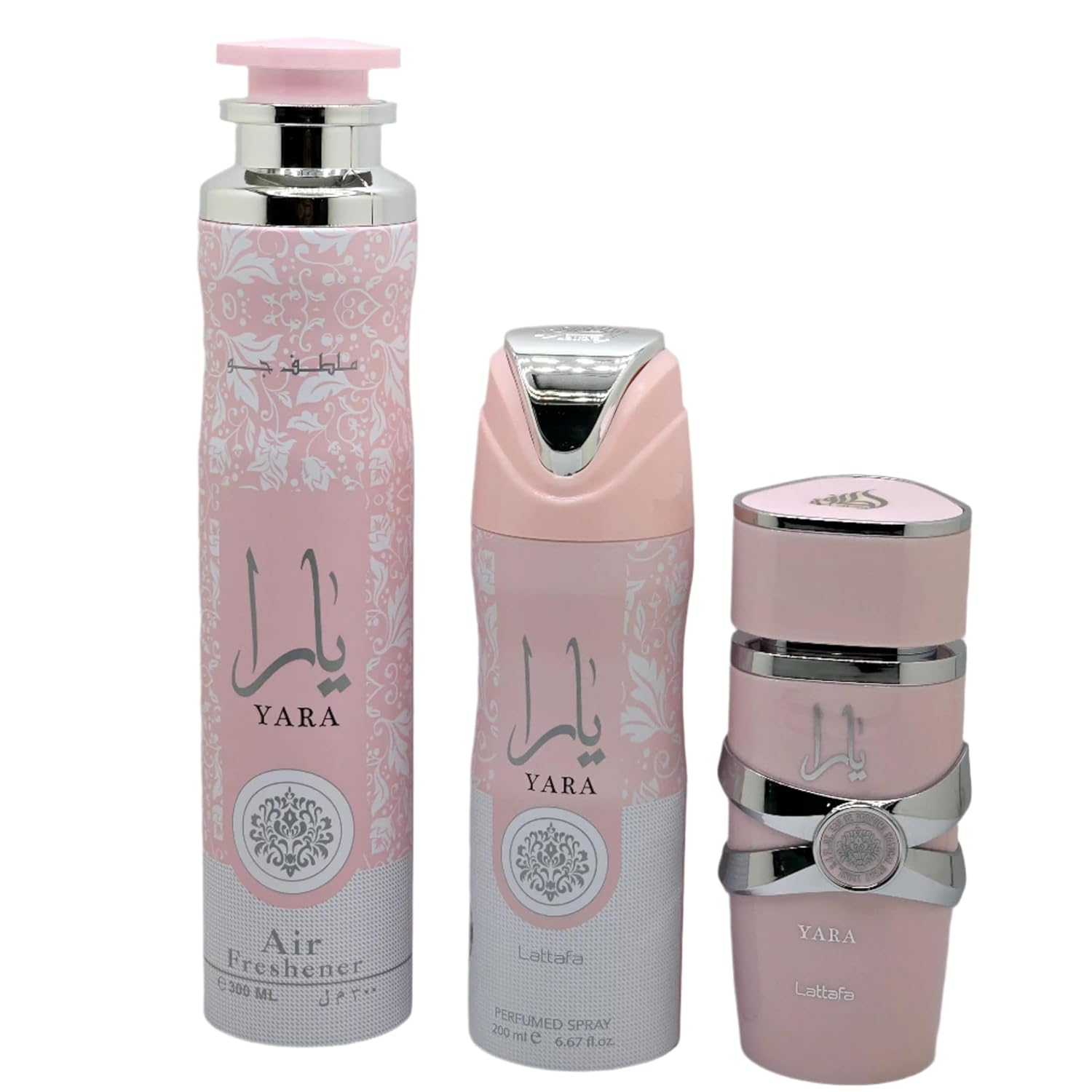 Lattafa Yara For Women 3 Piece Gift Set (3.4 Fl Oz EDP + 6.67 Fl Oz Deo + 10.14 Fl Oz Air Freshener)
