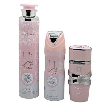 Lattafa Yara For Women 3 Piece Gift Set (3.4 Fl Oz EDP + 6.67 Fl Oz Deo + 10.14 Fl Oz Air Freshener)