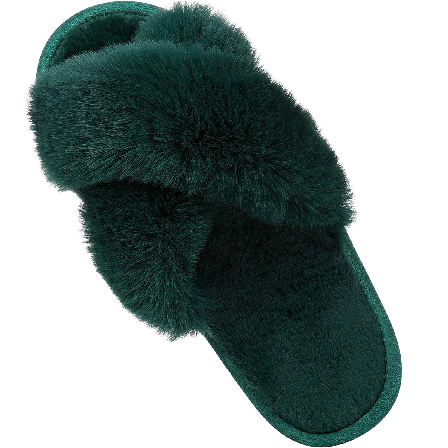 Comwarm Women's Cross Band Fuzzy Slippers Fluffy Open Toe House Slippers Cozy Plush Bedroom Shoes Indoor Outdoor