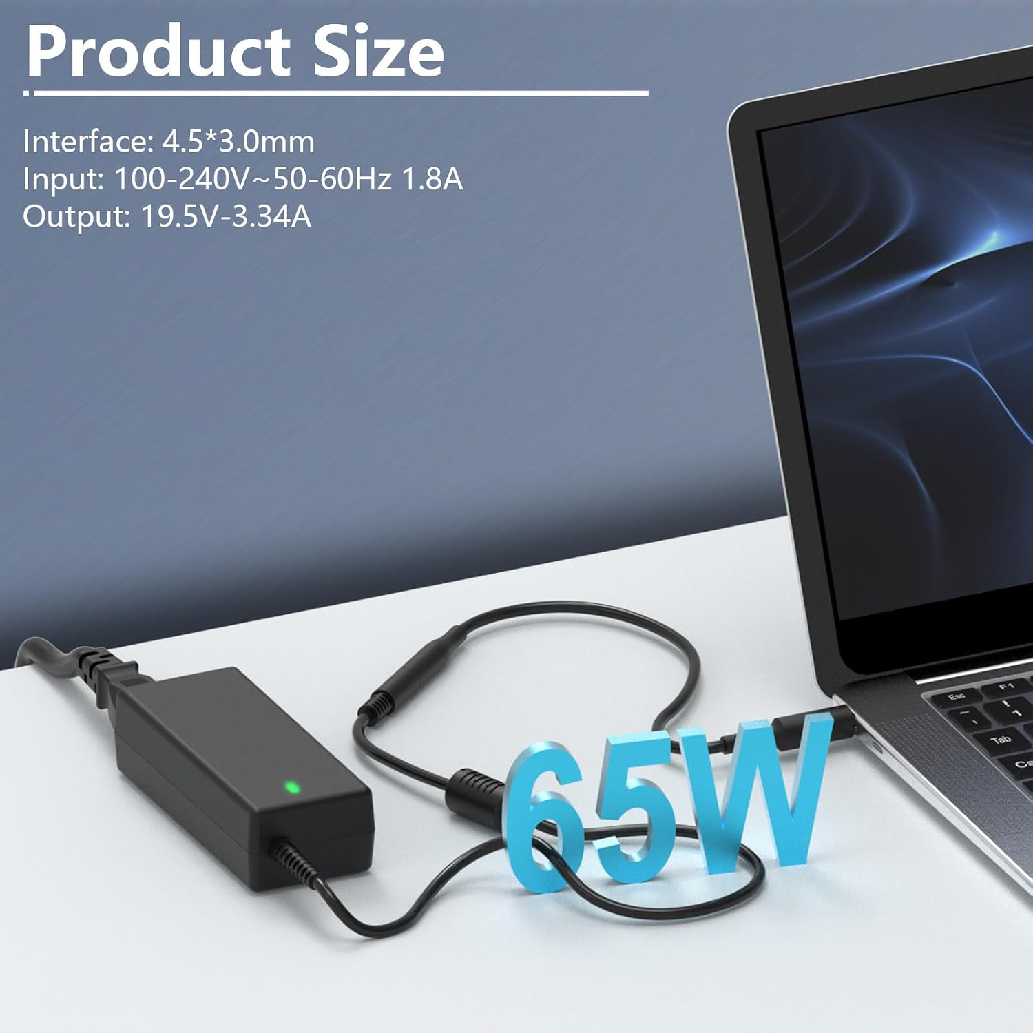 65W 45W Laptop Charger Adapter Compatible with Dell Inspiron 13 14 15 17 3000 5000 7000 Series Latitude 3510 3410 3520 3420 Vostro 5301 5390 19.5V 3.34A Power Supply with 4.5*3.0mm and 7.4*5.0mm Tips 2026 - view 1