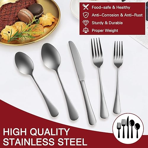 Miniatura 2 de SUTETLW Juego de cubiertos de cocina de 20 piezas, cubiertos de acero inoxidable para 4 platos, incluye 4 cucharas, 4 tenedores, 4 cuchillos, 4