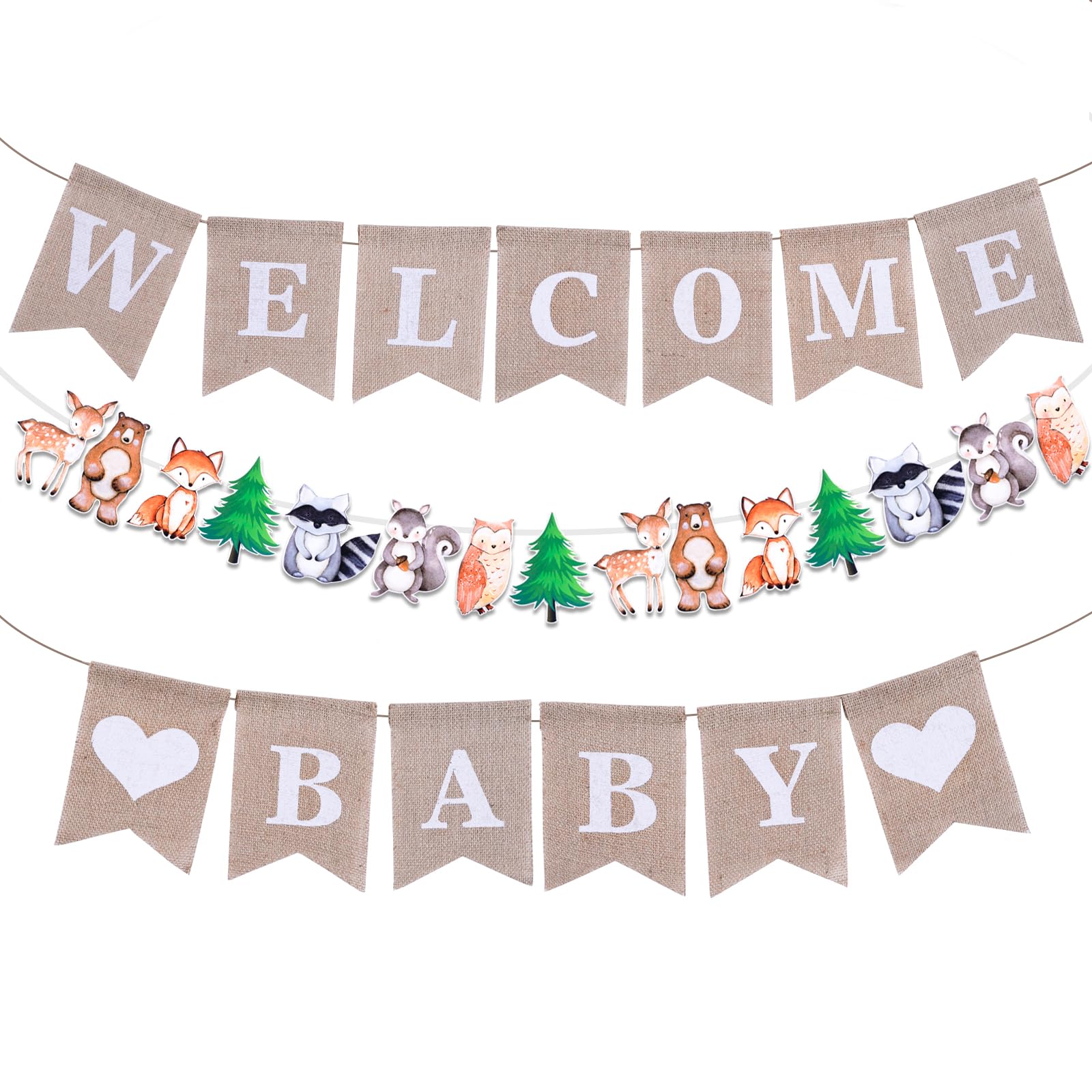 Burlap Welcome Baby Banner for Woodlands Baby Shower Decorations,Neutral Forest Animals Gender Reveal Party Decor