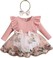 Vista 1 de Mameluco de manga larga con volantes para bebé niña, mameluco bordado de malla, vestido tutú para otoño