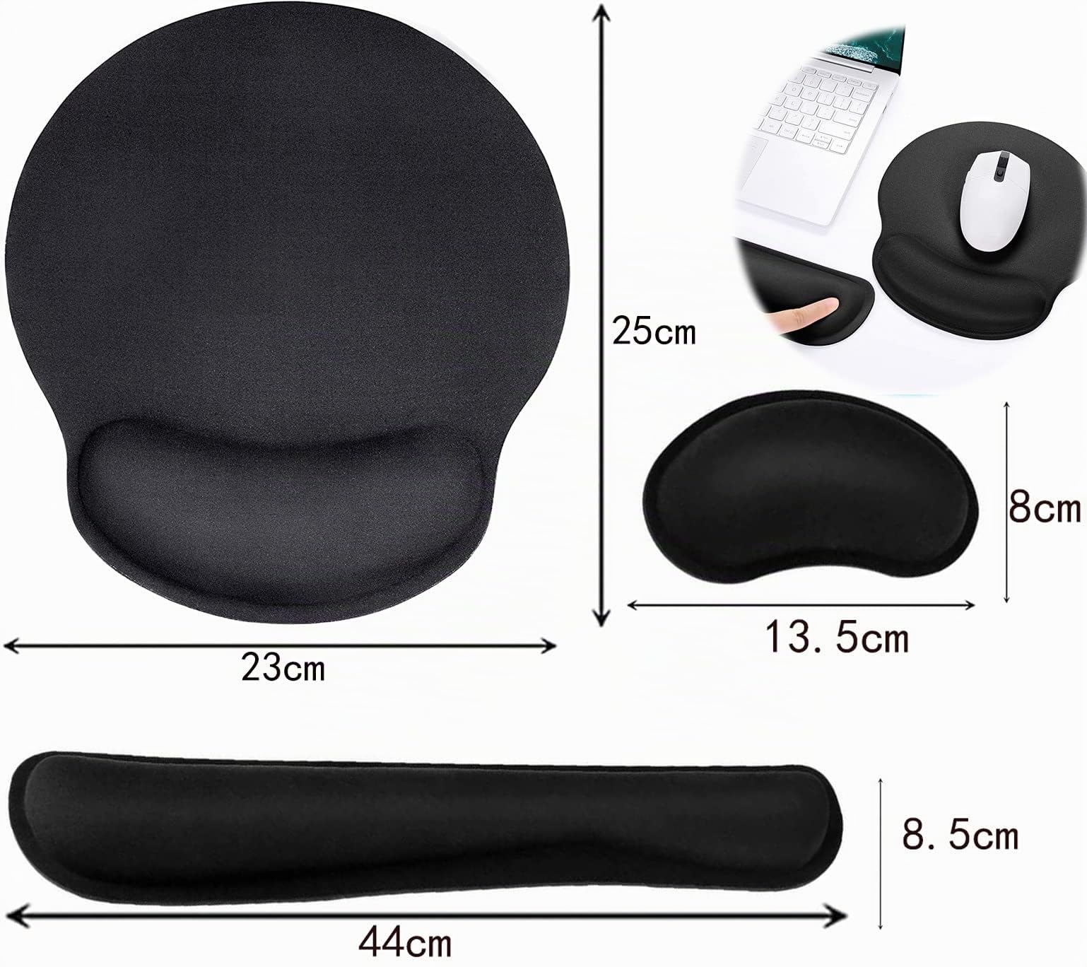 Memory Foam Tappetino per Mouse e Tastiera con Poggiapolsi Antiscivolo, Cuscino per Ufficio e Gioco (Nero)